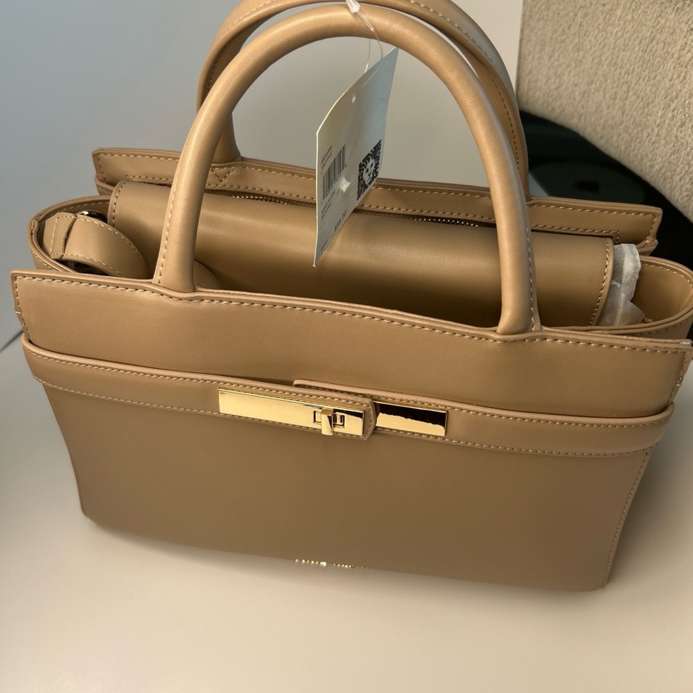 Anne Klein Tan Top-Handle Satchel with Gold Hardware